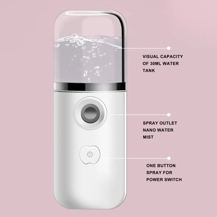 30ml Handheld Alcohol Disinfectant Instrument USB Interface Hydration Meter Humidifier, White, Pink, Green, Blue