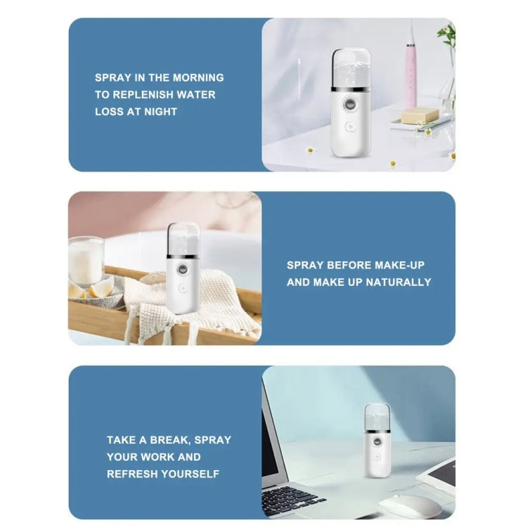 30ml Handheld Alcohol Disinfectant Instrument USB Interface Hydration Meter Humidifier, White, Pink, Green, Blue